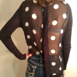 Blouse (front: black) (back: sheer and polka dots)